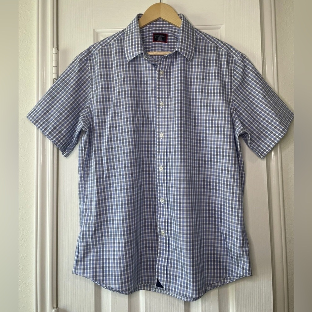 Untuckit Men's Blue White Casual Button Down Shirt Size Large